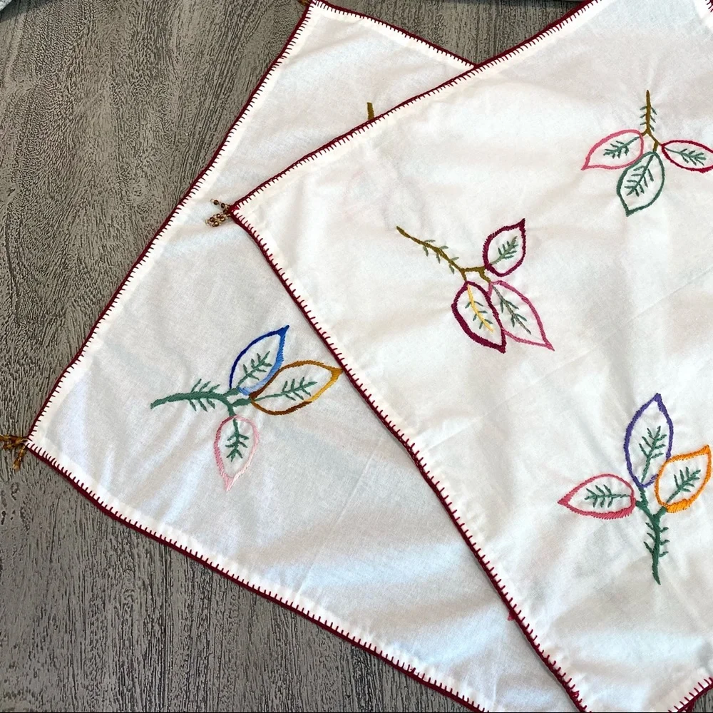 LAST CHANCE SALE! SET OF 2 Flowers Hand Embroidered Small Tablecloths